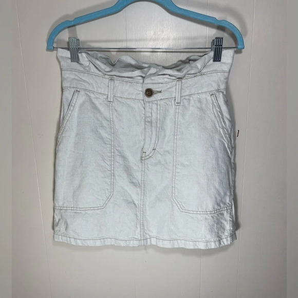 Free People Linen Blend Off White Cream Denim Paper Bag Mini Skirt Women’s Sz 6 - Picture 1 of 10